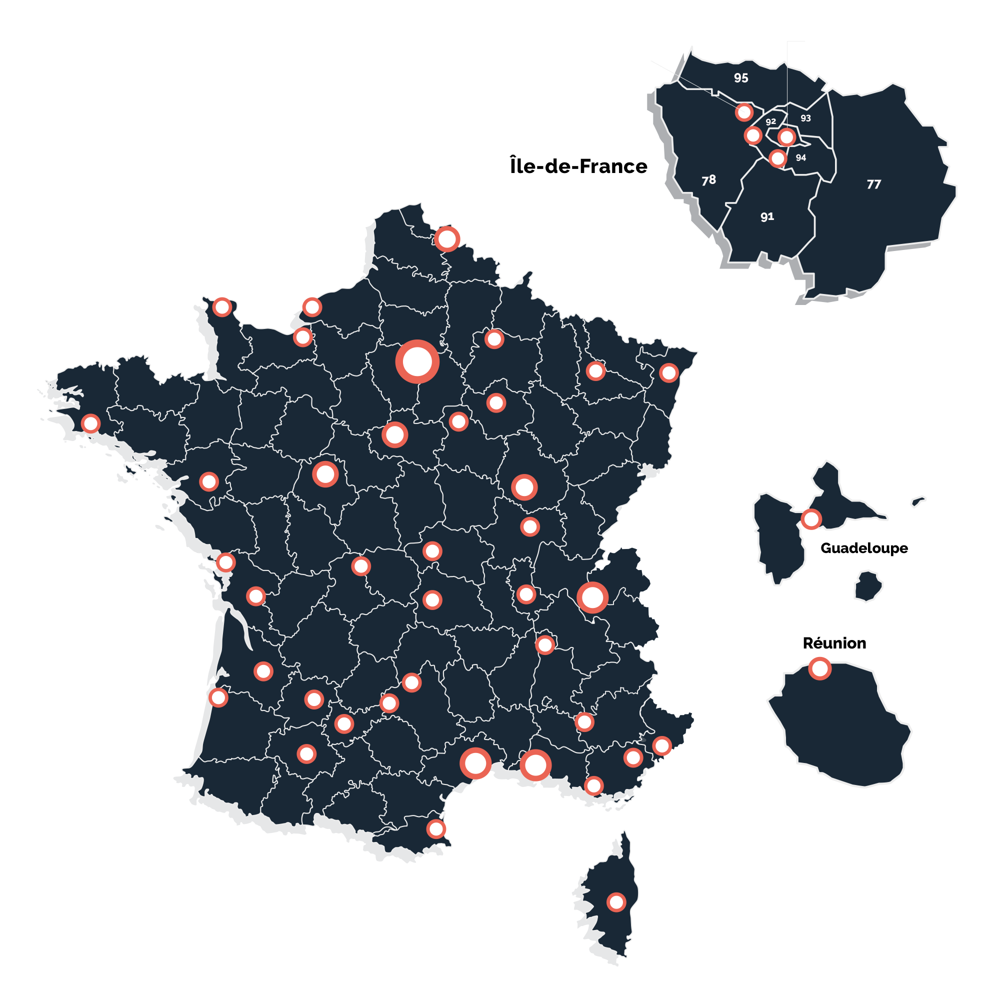 Carte du réseau experts immobiliers Evalium